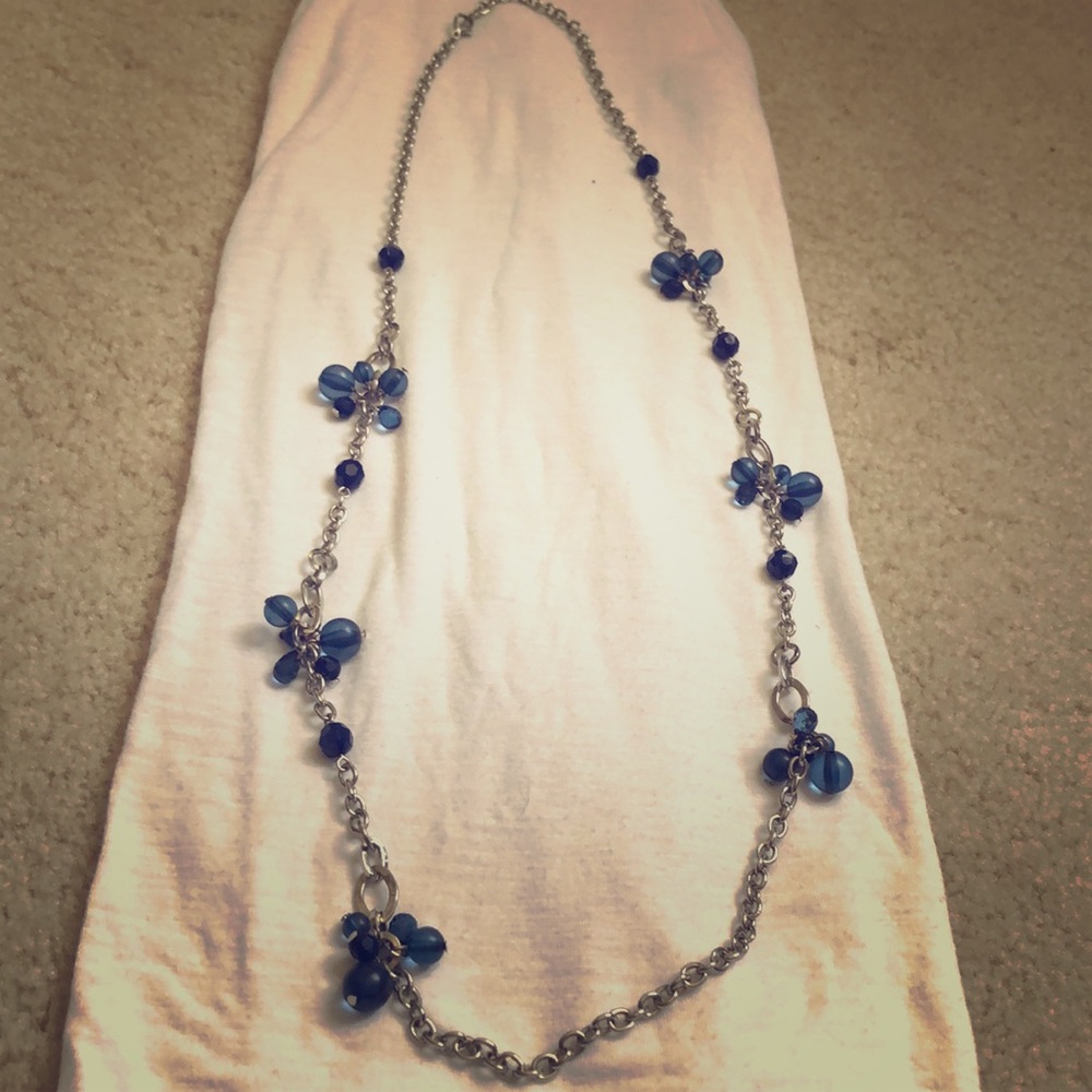 Silver chain necklace with blue cluster accents